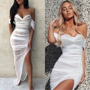 Nookie x Revolve Dita Boned Bodice Mesh Gown Size Small NWT White Nude
